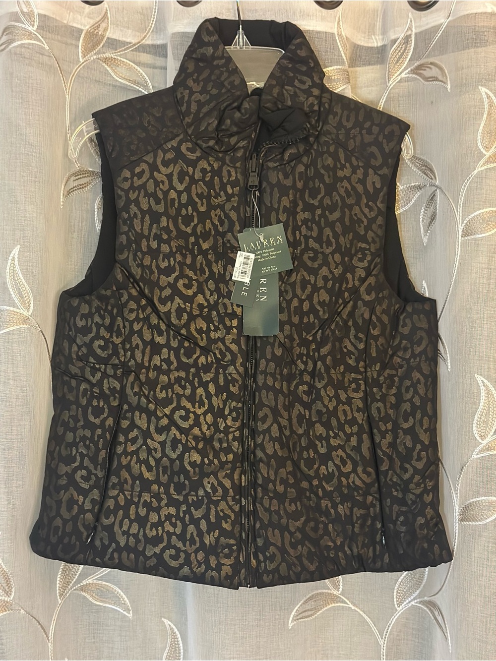 NWT Lauren Ralph Lauren Reversible Leopard Puffer Vest P